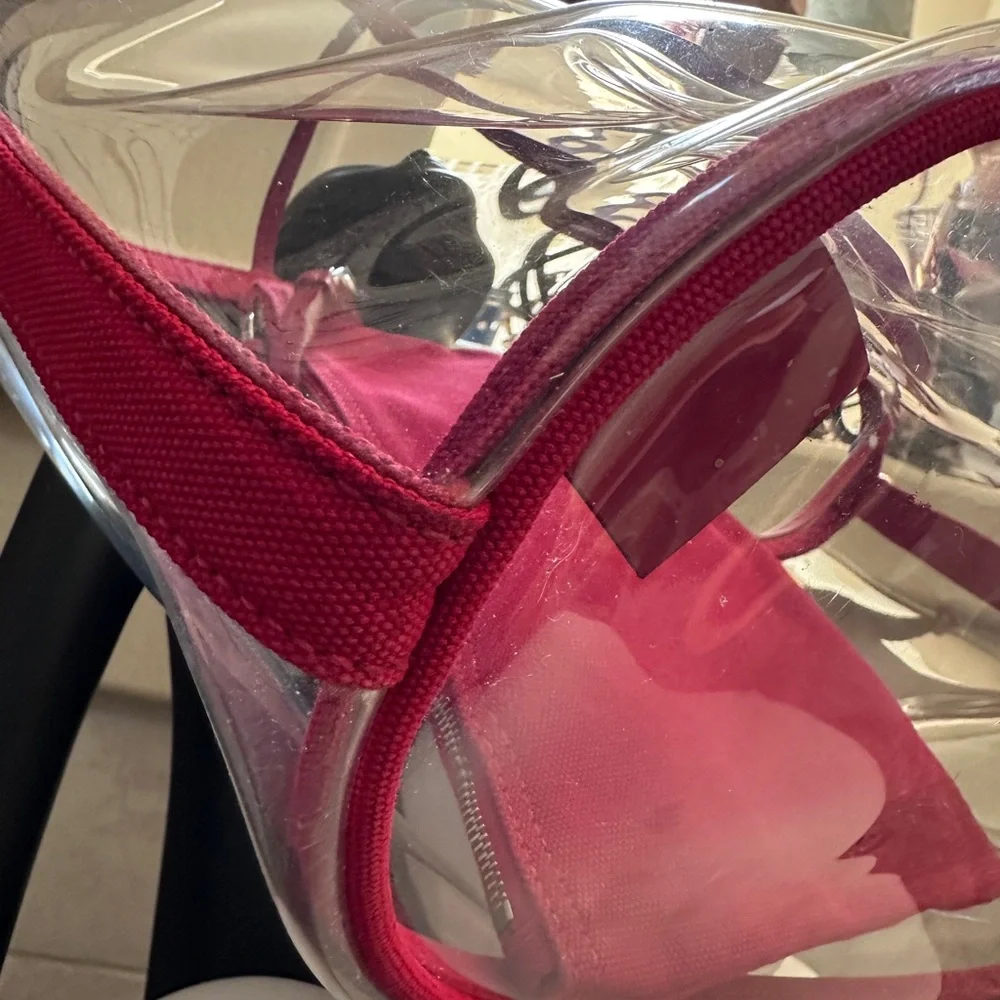 PRADA Clear Red Tote Pool Summer Bag with Pouch Authentic Used  Good   Condition - Picture 9 of 14